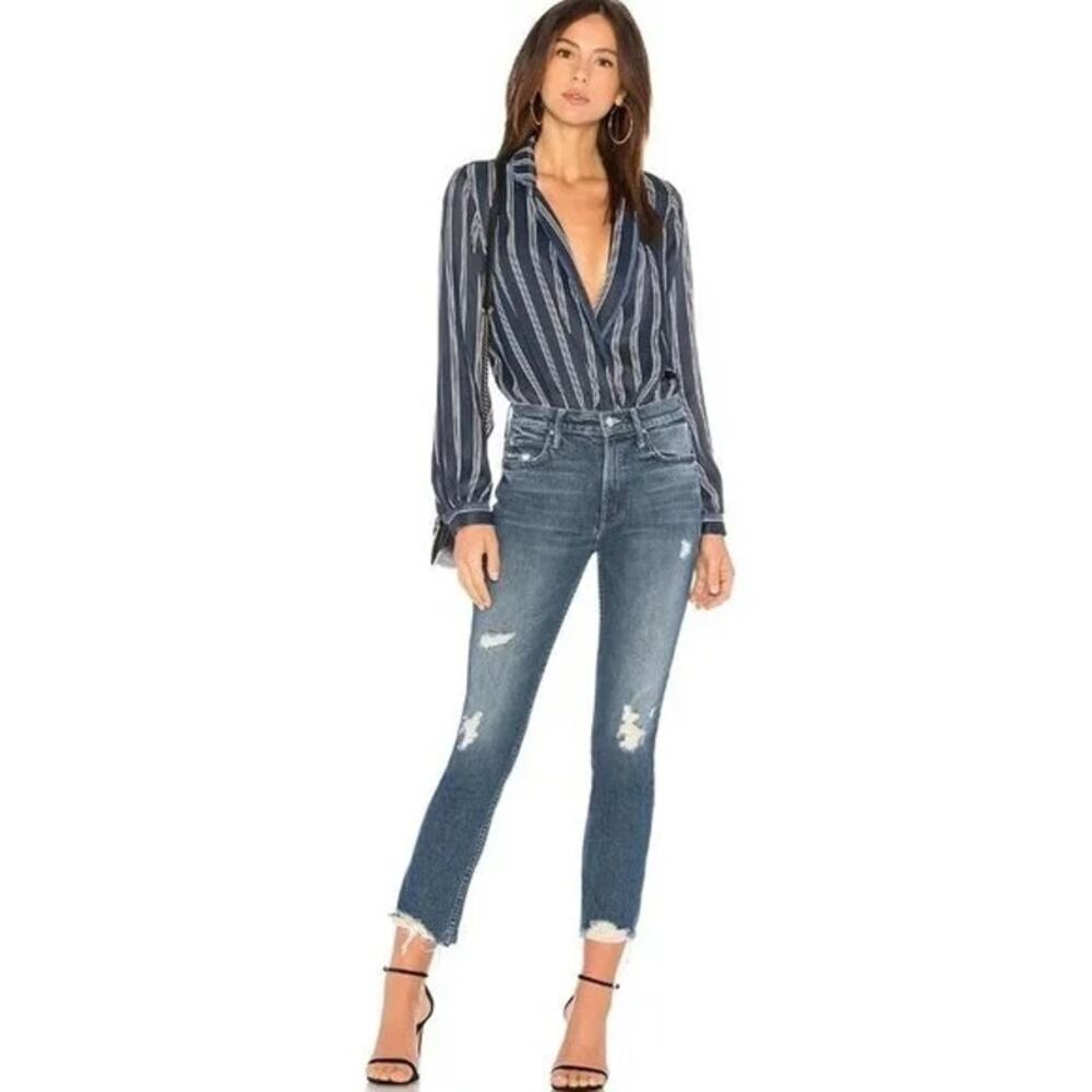 Mother Superior The Flirt Ankle Distressed Slim Jeans Blue Denim Size 28 Womens